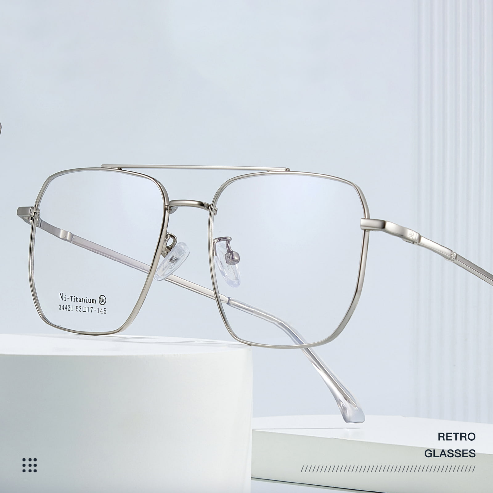 34421 Bingkai Persegi Ganda Cermin Mata Aloi Frosted