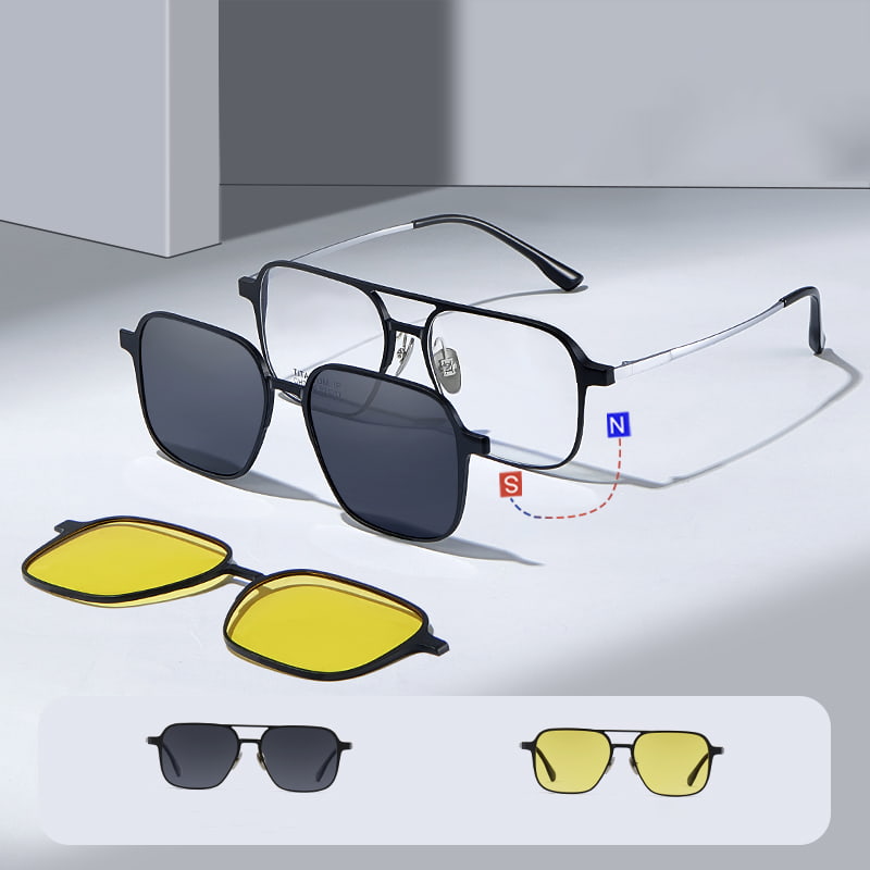 CH7038 Aluminium-Magnesium Double Beam Tiga Dalam Satu Magnetic Myopia Polarized Sunglasses
