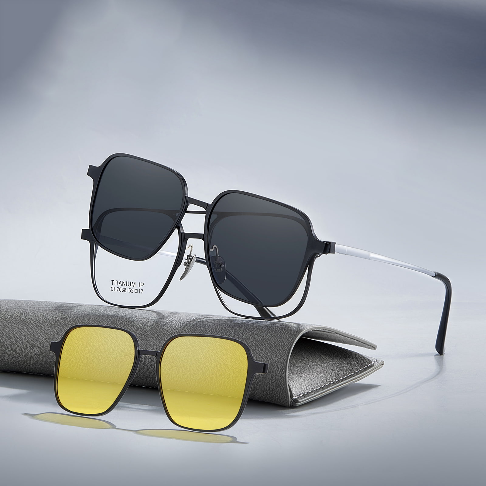 CH7038 Aluminium-Magnesium Double Beam Tiga Dalam Satu Magnetic Myopia Polarized Sunglasses