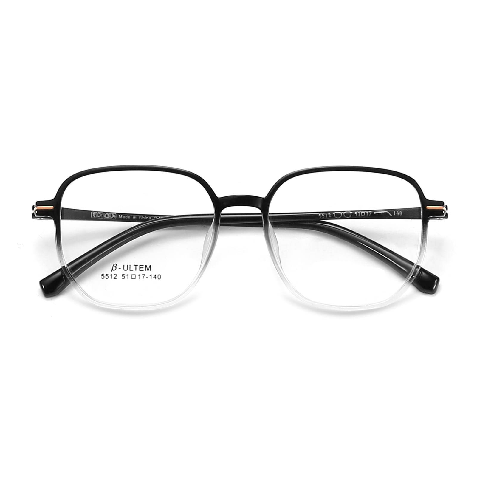 5512 Kecerunan Hitam Bingkai Persegi Putih Tungsten Titanium Keluli Plastik TR90 Cermin Mata
